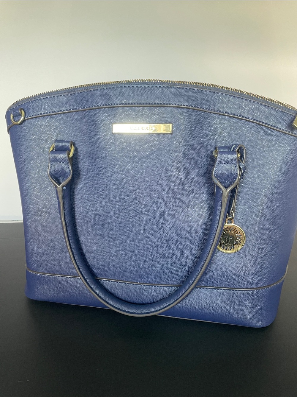 Anne Klein Blue Saffiano Tote with Gold Accents